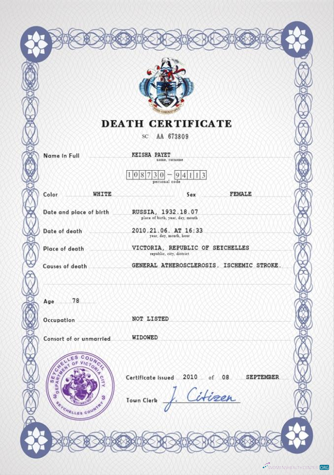 Download Seychelles vital record death certificate PSD template Photoshop template
